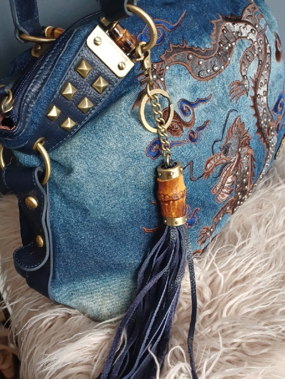 Y2K Denim Dragon Large Tote - Picture 3 of 16